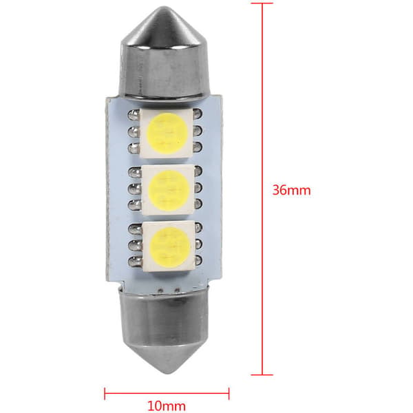 10 stk. 36MM 12V 3 SMD 5050 LED Festoon Dome Bilinteriør Lyspærer Hvid