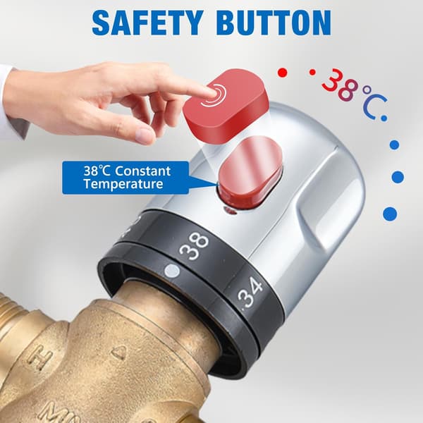 Thermostatic Mixing Valve, Solid Brass 3-Way Hot-Cold Water Regulator 1/2\" BSP (15mm) Connection