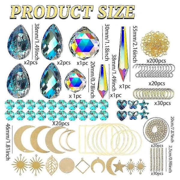 370 stk Krystall Solfanger Kit Hengende Lysekrone Krystaller Prismer Deler Regnbuemaker Anheng DIY
