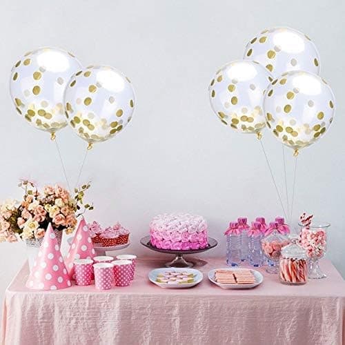 Lyseblå GRATULERER MED DAGEN-banner med 5 gullkonfettiballonger