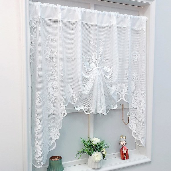 Sheer Curtain Valance, Short, Transparent, Adjustable, for Kitchen (White)
