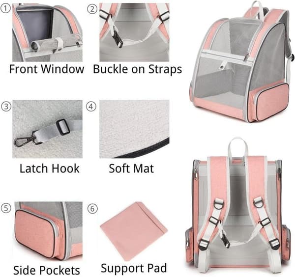 Pet Backpack - Breathable Foldable Bag for Dogs and Cats - Pink