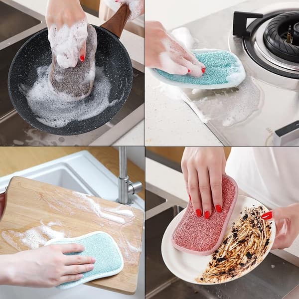 Organic Scouring Sponges, 4 Pieces, Antibacterial Reusable Microfiber
