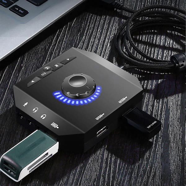 Ekstern 7.1-kanals lydadapter med USB2.0/3.5mm Jack Plug-Play Driverfri Professionel Computer USB Eksternt Lydkort til PC Computer Laptop Am