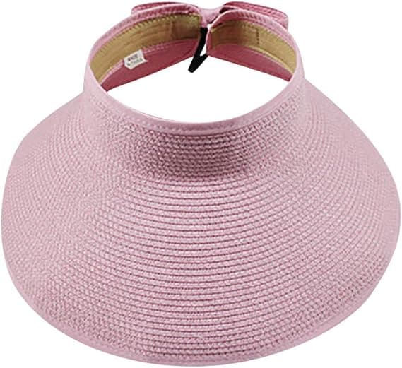 Rosa - Sommer Dame Strå Solhatt Strand Solhatt Hodeplagg Solhatt Solbeskyttelse Pustende UV-beskyttelse Sammenleggbar Sommer Strand Uformell Reise