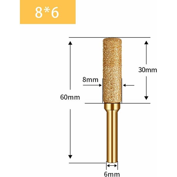 Diamantslibestift - 6 mm skaft spids form metalfræsere slibeværktøj til støbejern/rustfrit stål/fliser/marmor/sten (8 mm)