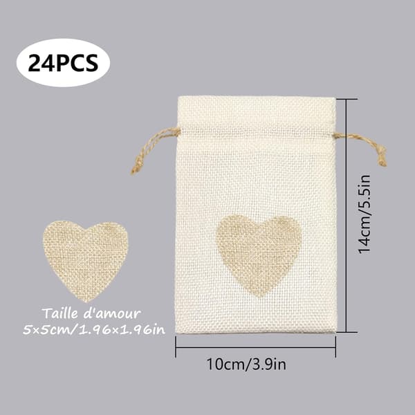 24 stk hjerteformede jute-poser 10*14CM, for smykker
