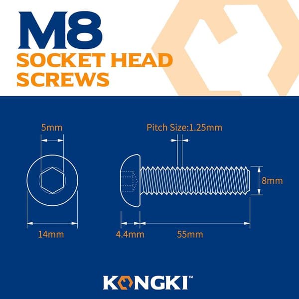 MINKUROW M8 x 55 mm 10 pcs Button Head Hex Socket Screw, 304 Stainless Steel Hex Bolt, Fully Threaded Bolt