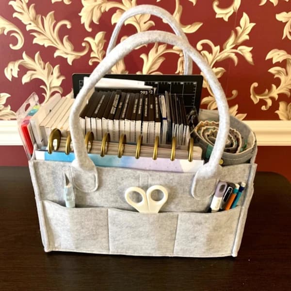 Felt Diaper Caddy with Compartments and Handles for Changing Table, Car Travel, Oatmeal Color