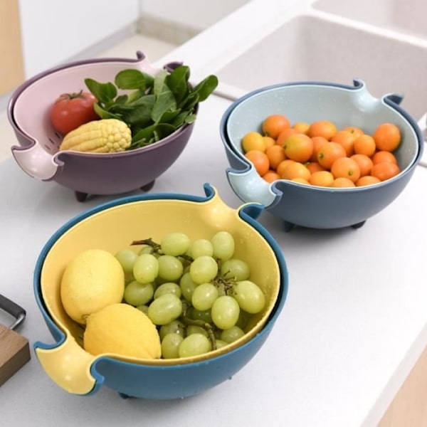 Colander, Colander Set with Container, Double Rotating Drain and Basket, for Pasta, Vegetables, Fruit, etc.