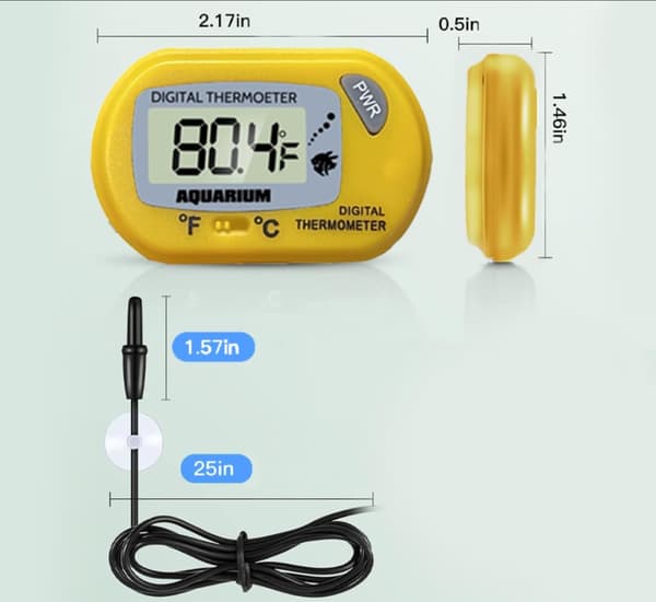 Akvarium Termometer gul - LCD Digitalt Akvarium Termometer med Sugekopp og Immersion Probe for Akvarium, Terrarium