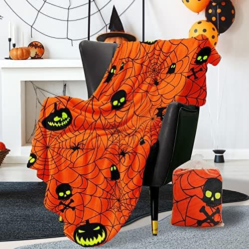 Høst Halloween-tæppe Halloween-plaid og tæpper Efterår Græskar-plaid Superblød Hyggelig og Plysset til Sofa_tfrf