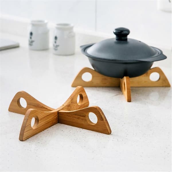 Removable Bamboo Kitchen Rack for Pots and Pans, Heat-Insulated Dish Drying Rack