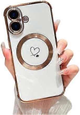 Case for iPhone 16 6.1  \" [MagSafe Compatible] Cute Plated Love Pattern Case with Camera Protection, Soft Shockproof TPU Bumper Cover