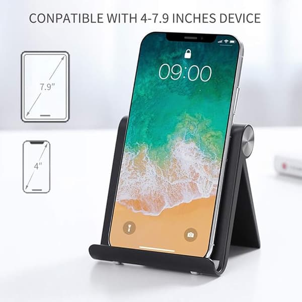 Matkapuhelinpidike, pöytäpuhelinpidike ja tablettipidike säädettävällä kulmalla (musta)