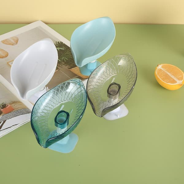 4-pack Transparent Soap Dish, Leaf-shaped, Self-draining, for Shower, Sponge Holder