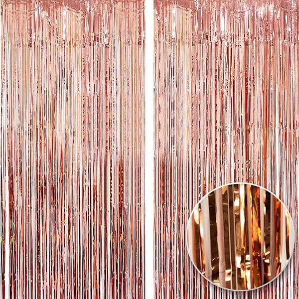 2 stk. 1*2,5 m metalltråd (roségull), gardin folie flyt silke Curta