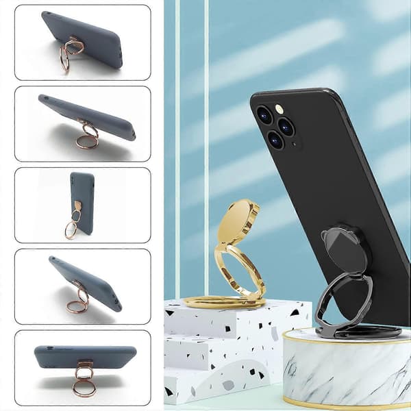 2 Pcs Magnetic Phone Ring Holder, Double Ring Holder, 360 Degree Rotating Ring Holder (Black+Gold) [DB]