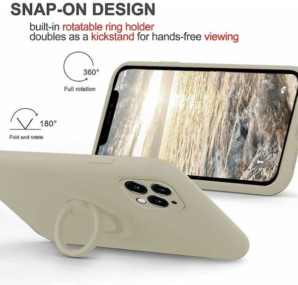 Vit. Passer til Apple 12 Pro Max 6.7'' Beskyttende Silikoneetui med Ring 360° Roterende Holder til Apple - Magnetisk Stativ til Apple