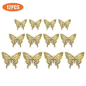 24/12 pcs Butterfly 3D Wall Decals Art Stickers Home Room Decorations DIY Decor (Gold D-12pcs)