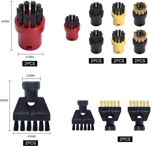 12-piece brush set for Kärcher SC1-SC5 - 8 round + 4 flat, for kitchen, bathroom, carpets