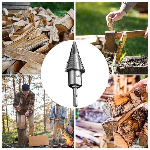 Vedklyvsborr - skruvkonborr i kolstål, stockklyvsborr + rund skaftadapter Drill bit + round shank adapter