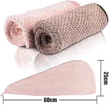 2-PAKKE (Rosa og Brun) Mikrofiber Hårhåndkle Hårinnpakning Hårhåndkle
