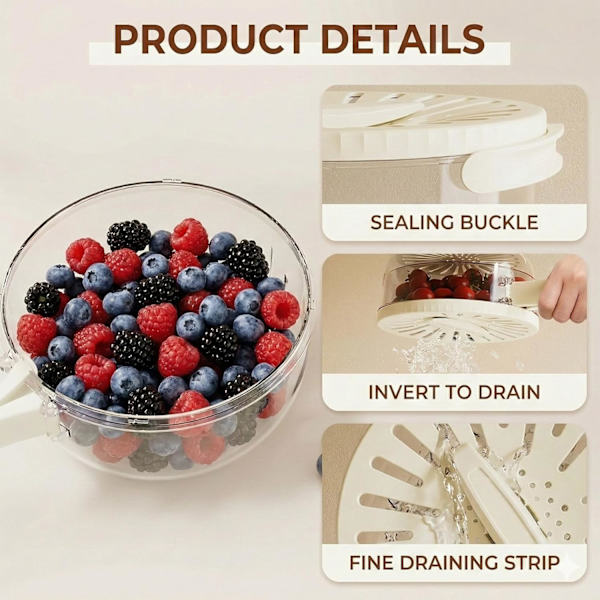 Kitchen Fruit Drain Basket, Multifunctional Drain Bowl, Fruit and Vegetable Washing Bowl with Lid, Kitchen Double-Layer Drain Basket with