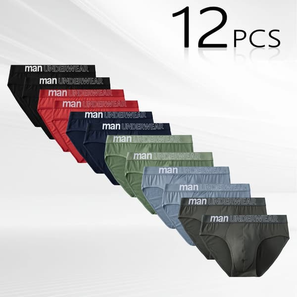 12-pack - Men's Underwear, Antibacterial, Comfortable, Seamless, Breathable Briefs - Size L L