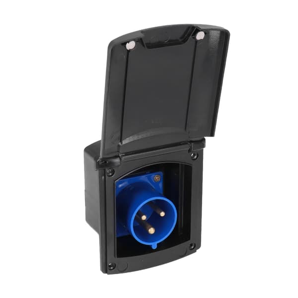 32A 220V-250V RV External Power Socket Box 3-Pin Plug Waterproof Built-in Mounting for RVs Trailer Black