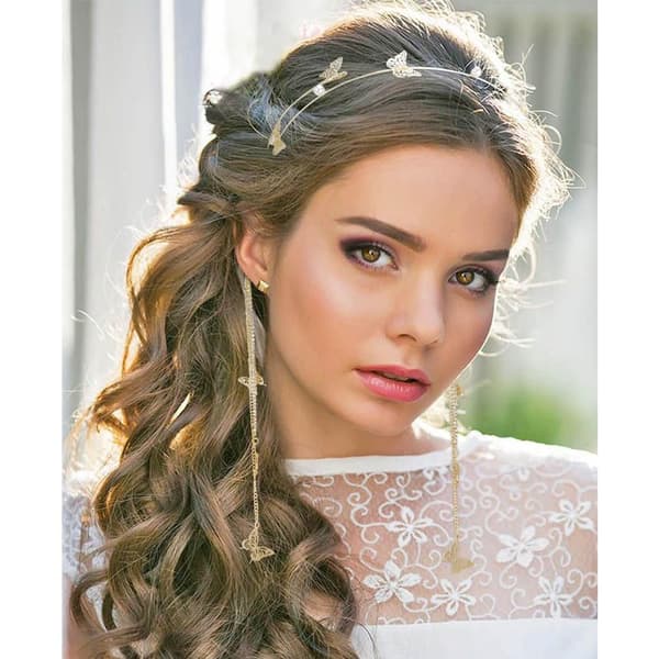 Blomsterdiadem for kvinner og jenter, hårbøyle med gullfolie, boho-diadem, bryllup, fe-tilbehør, hodeplagg, brudekrone