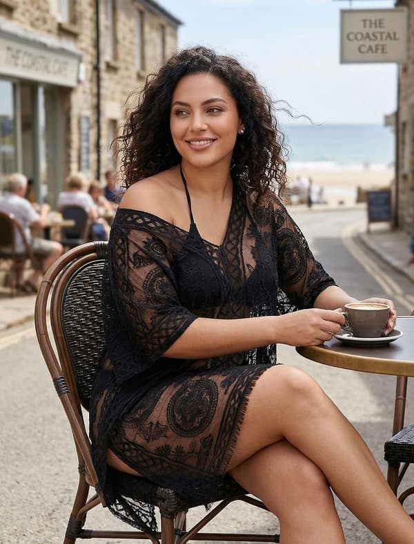 Kvinders blondeovertræk passer S-2XL løs badebikini-kjoleovertræk til strandpool sommer svømme plus size sort - Black