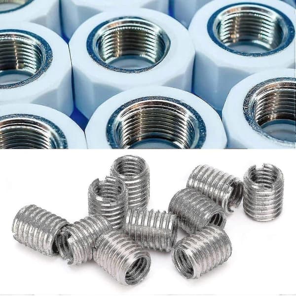 100 stk M8*1,25 til M10*1,5 gevindindsatsmøtrikker, rustfrit stål, 12 mm længde, 9,0 mm bundhul