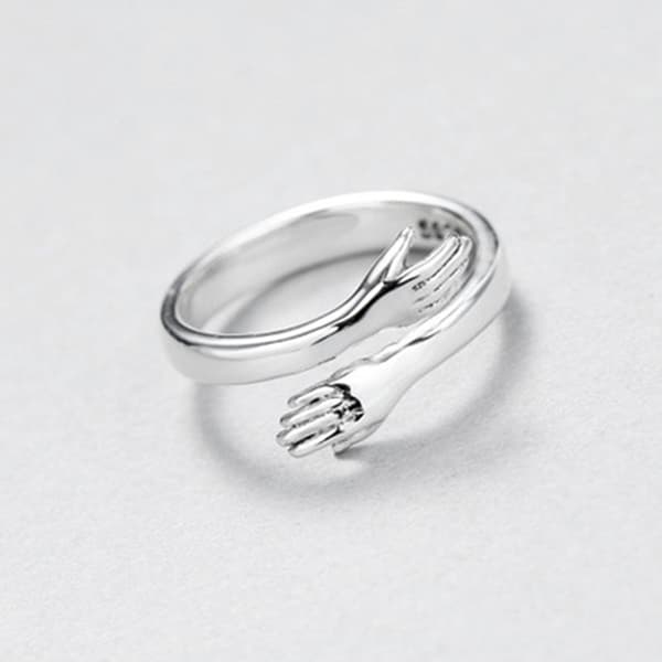 925 Sterling Sølv Smykker Kærlighed Kram Ring Retro Mode Tide FL Sølv En Størrelse -