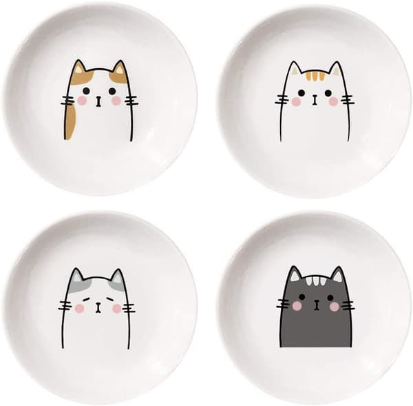 4 stk. keramik katte middagsretter krydderi dyppe forretstallerkener 4 stk.-Kat-B - 4pcs-Cat-B