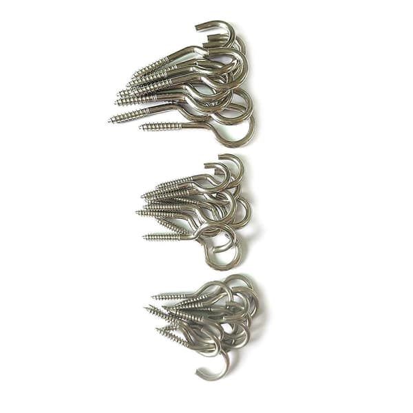 30 stk. rustfrie (304) skrukroker 3 størrelser 40mm 50mm 65mm øyeskruer robuste