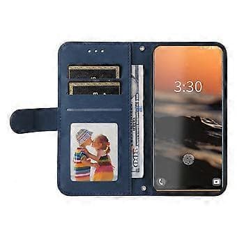 PU Leather Phone Case Compatible For Samsung Galaxy S23 Ultra, Tree Pattern Metal Button Lines Imprinted Wallet Stand Skin-friendly A(Blue)