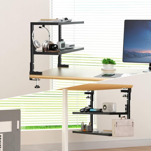 Clip-on Desk Organizer 2-Tier Shelf Above or Below, Customized Space Accessories, Kitchen Shelf, Black