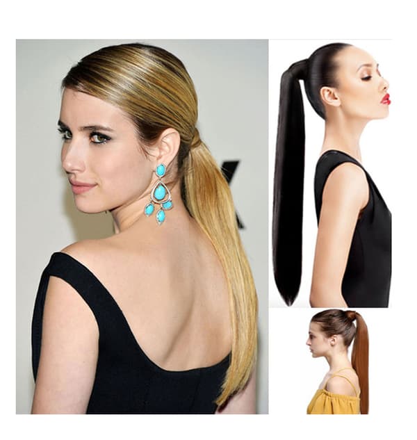 Rett hår hestehale Lang brun wrap-around hårforlengelse Hestehale for jenter 21,7 tommer