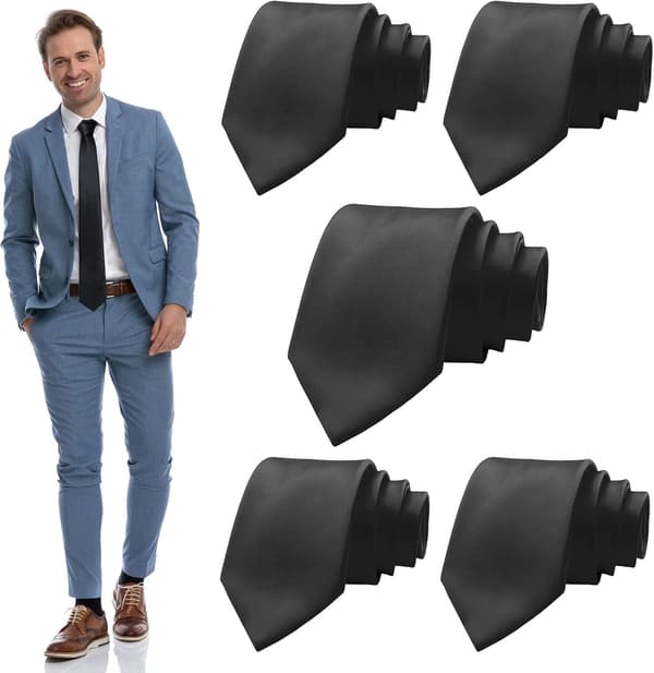 5-pack herrslips enfärgad 8 cm formell vävd sidenslips för daglig klädsel, affärer, bröllop, brudgummar svart - Black 5 Pack