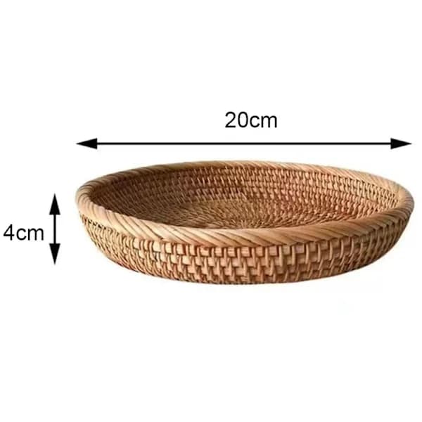 Handmade Rattan Fruit Basket, Breathable Woven Storage Basket for Snacks for Living Room and Kitchen, Brown M