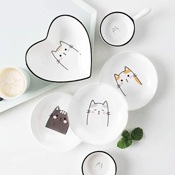 4 stk. keramik katte middagsretter krydderi dyppe forretstallerkener 4 stk.-Kat-B - 4pcs-Cat-B