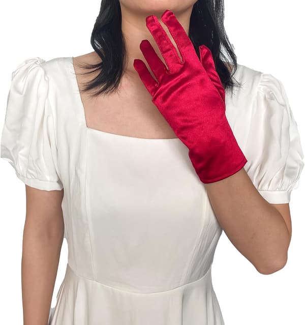 Korte satin operahandsker, formel dans eller bryllupsbrudehandske til 80'er og 90'er temafest aften dans WG-S-G1 pink - Rosa