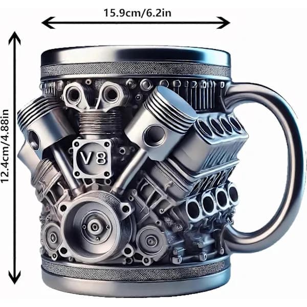 V8-motorer Rustfri Kopp, V-Maxx Kopp, Personlig Rustfri Kopp - V8-motordesign, Isolert Håndtak Perfekt for Bilentusiaster Gave
