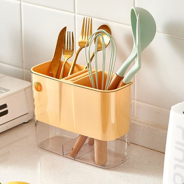 Multifunktionell Avdelare Bin Dränering Chopstick Cage Bestick Organizer Vit White