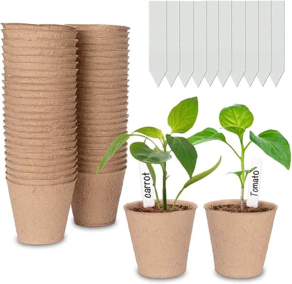 50-pack 8 cm Biodegradable Fiber Plant Pots, Seedling Pots, Plants