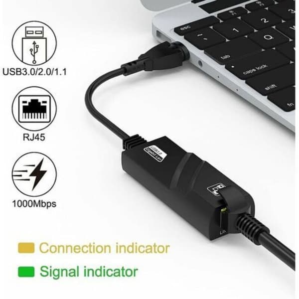 Ethernet USB -sovitin, USB 3.0 - RJ45 Ethernet -sovitin, LAN 1000 MBPS -sovitinverkko yhteensopiva Windows 10/8.1/8/7/Vista/XP, Mac OS 10.6 ja hi:n kanssa