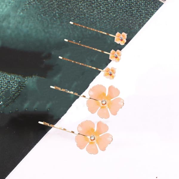 5 eleganta hårklämmor med blommigt tryck i zinklegering och ABS, rosa håraccessoar för brudar till bröllopsfest, charmig design för tillfällen -