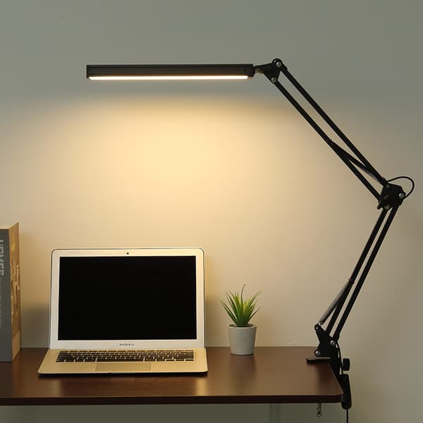 Kraftfuld LED-skrivebordslampe Øjenbeskyttelse Sort med klemme