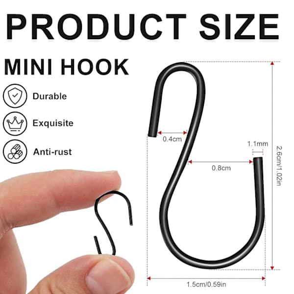 120 pcs 1-inch mini S-shaped hooks, S-shaped hooks, small S-shaped hooks, metal mini decorative hooks, for crafts (black) Black